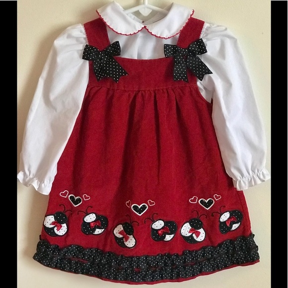 Rare Vintage Ladybug Appliqué Embroidered Dress - Picture 1 of 8